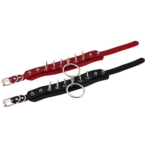 O Ring Punk Goth Metall Spike Studded Lær Halskjede for Menn Kvinner