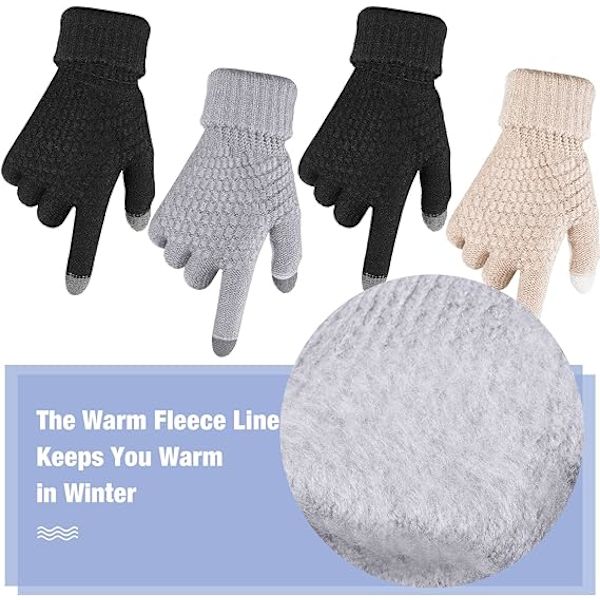 4 par dam vinter touch screen handskar varma fleecefodrade stickade handskar