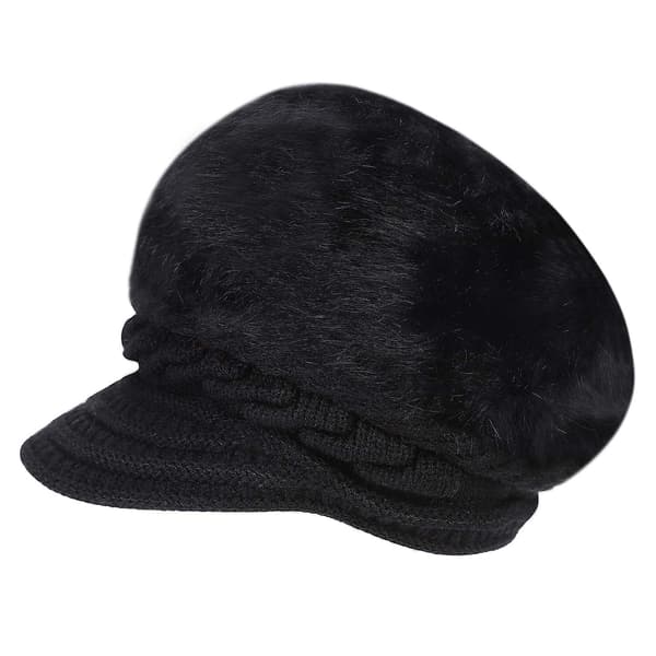 Kvinde Piger Peaked Beanie Hat Visor Beret Hat Vinter Termisk Bager Sort