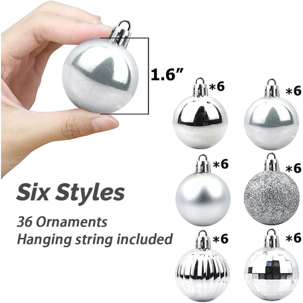 Argent Lot de 36 Boules de Noël Assorties avec Pendentif incassab