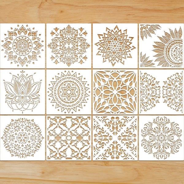 16 stycken Stor återanvändbar mandala stencilmålning på trä DIY Design 6 tums mallar Scrapbooking målning för vägg