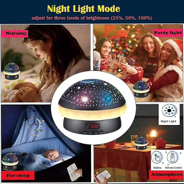 Timer Rotation Star Projector Nattlampa Barn Twinkle Lights, Födelsedagspresent Julstrumpa Stuffers För Barn（svart）