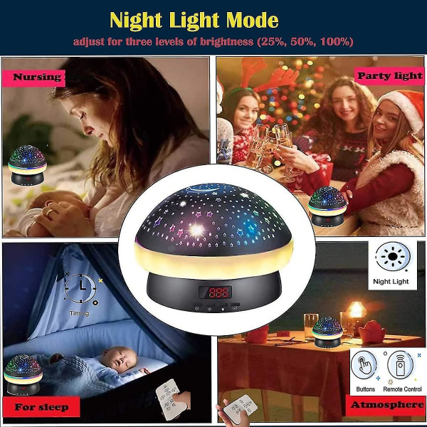 Timer Rotation Stjerneprojektor Natlys Børne Twinkle Lights, Fødselsdagsgave Jule Strømpe Stuffers Til Børn（sort）