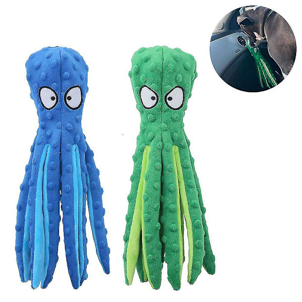 Hund Leksak Bläckfisk - Plysch Hundleksaker För Valp Tandspottning 2-pack (Blå*Grön)