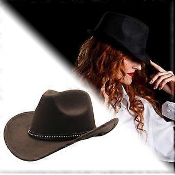 Western Cowboyhatt Mote Fedora for Rollespill Festlig Cosplay Gaveforestilling (Brun)