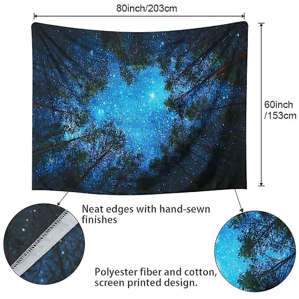 Forest Starry Tapestry Galaxy Tapestry Väggbonad Blå Väggbonad