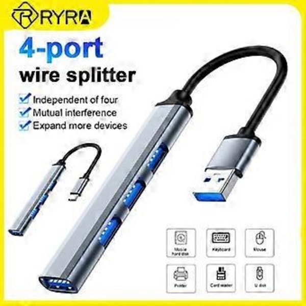 RYRA 3.0 USB C Hub Fyrportars Typ-C Förlängare Multifunktionell Dockningsstation Multi