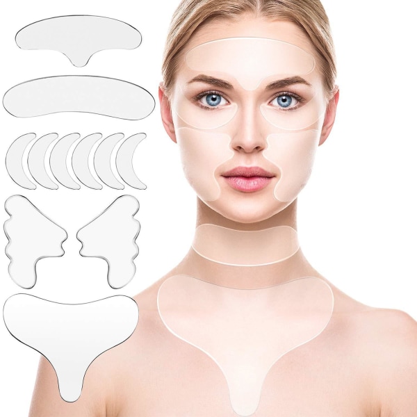 Gjenbrukbare antirynkeplaster - 11 deler for panneøyne Kinn Hals og bryst