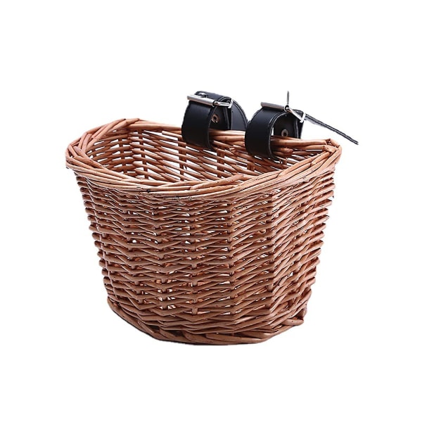 Children&#39;s Wicker Basket For Bicycle, Front Bicycle Wicker Basket, Bike Basket With Pu Leather Straps