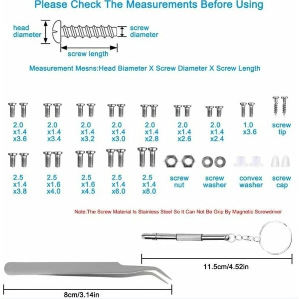 1000 stk Brilleglas Reparationskit, Solbrille Skruer, Optiske Briller Reparation