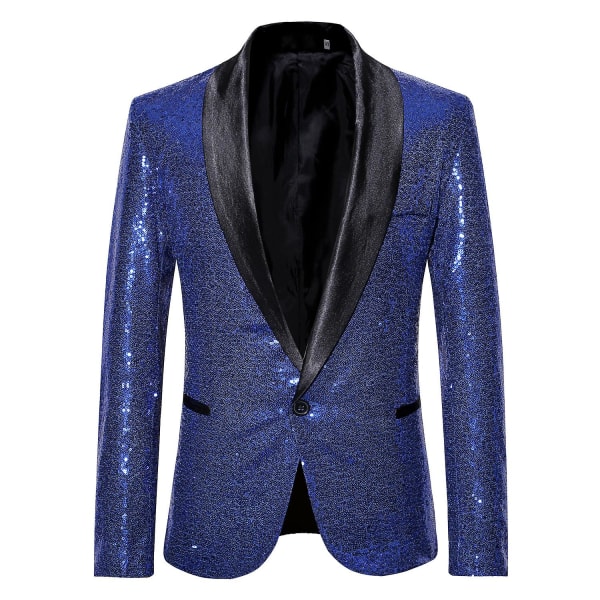 Herre Sequin Casual Blazer Fest Bryllup Høst Vinter Vanlig Frakk Casual Jakke（XXL Blå）