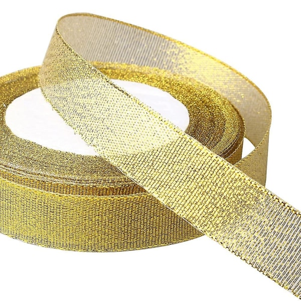 Metallisk guld organza band, 20 mm 25 meter dekorativt band metalliskt band rosett band för presentinslagning konst och hantverk