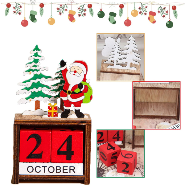 Kreativ röd jultomtekalender i trä Jultomten Nedräkning Ca