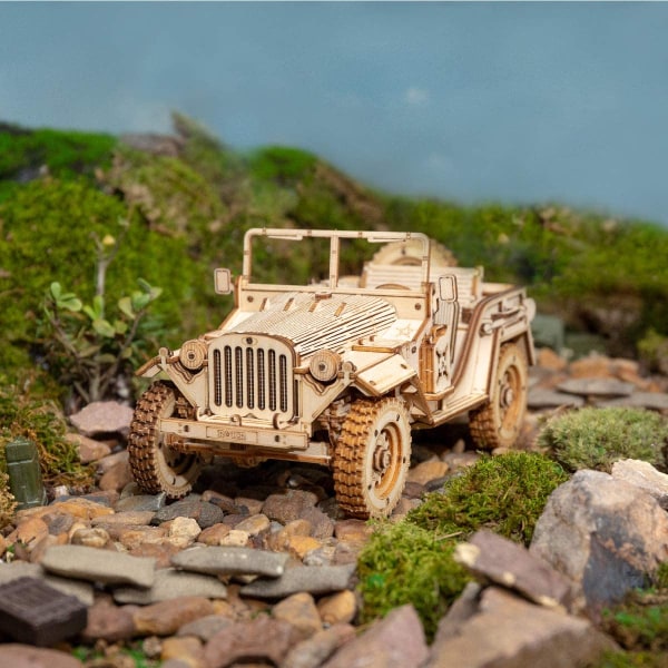 Bil i trä att bygga - 3D-pussel Trämodell - Mekanisk modell för barn och vuxna (Army Jeep) Army Jeep