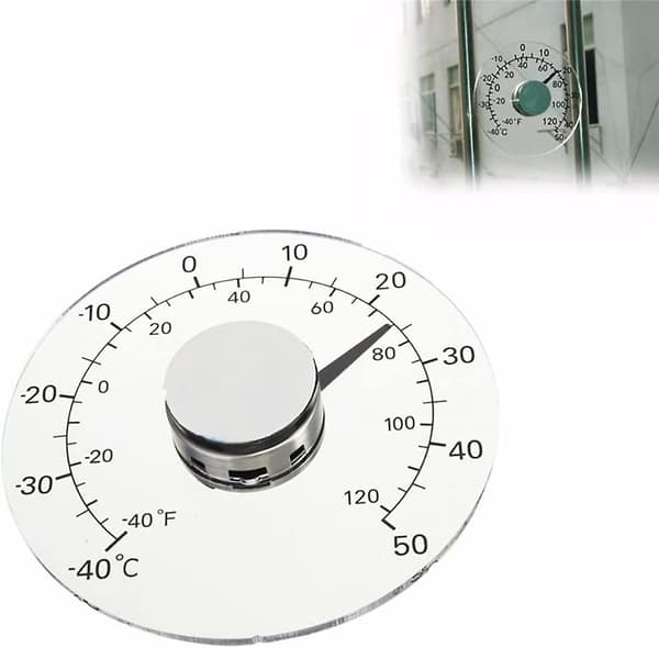 Utendørs termometer, vindu selvklebende transparent vanntett termometer gratis batteri