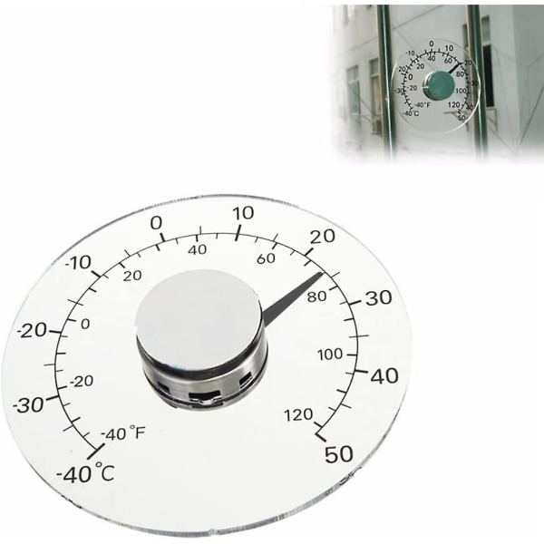 Utomhustermometer, självhäftande transparent vattentät termometer för fönster, gratis batteri