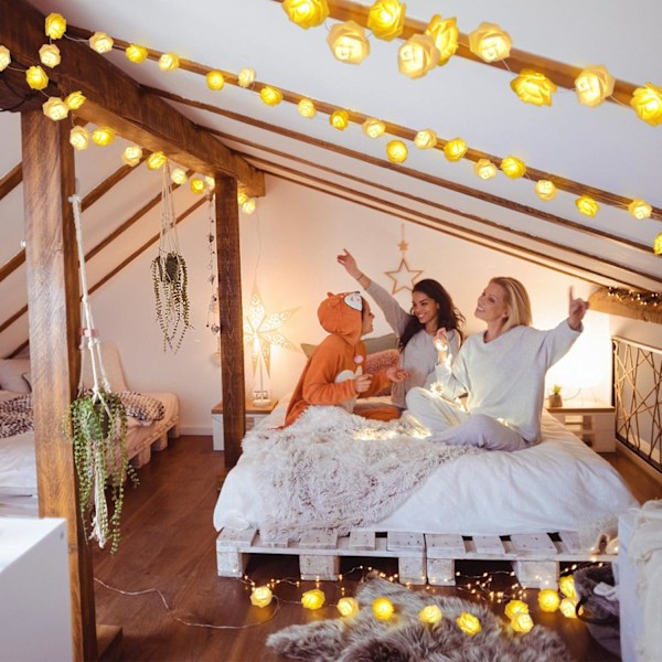 Rosor Fairy Lights, 20 LED Rosor Inomhus Fairy Lights, Batteridriven, Alla Hjärtans Dag/Mors Dag Dekoration (Gul och Vit)