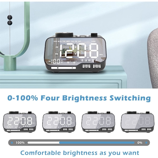 Väckarklockradio med Bluetooth-högtalare 0-100 % dimmer digital Mi