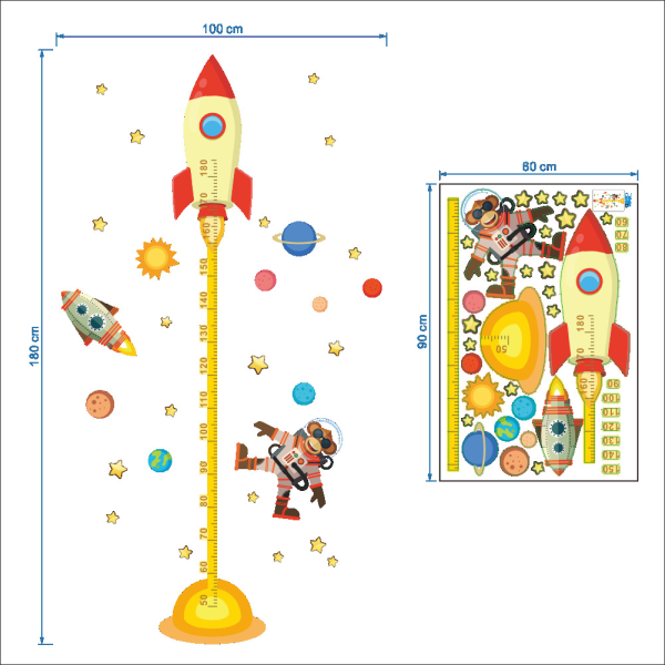 Planetary Space Rocket Height Growth Measurement Chart Removable