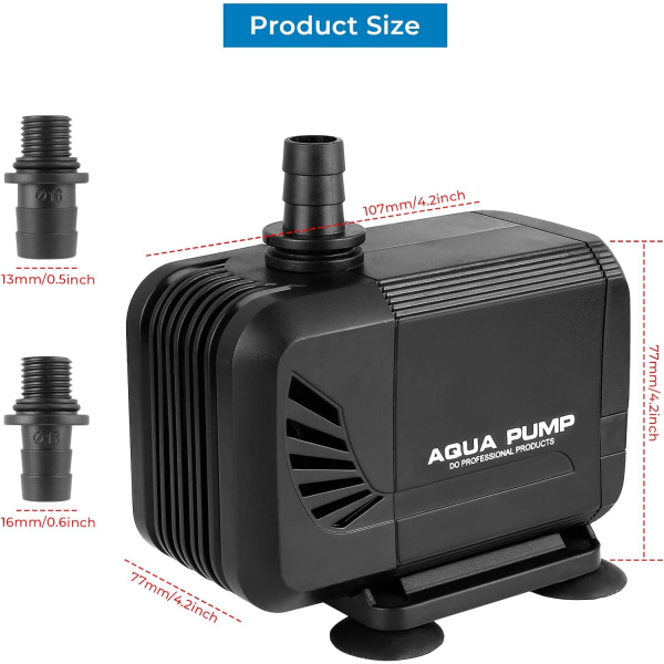 Nedsänkbar vattenpump, 15W 1500L/H Mini tyst pump, akvariumpump