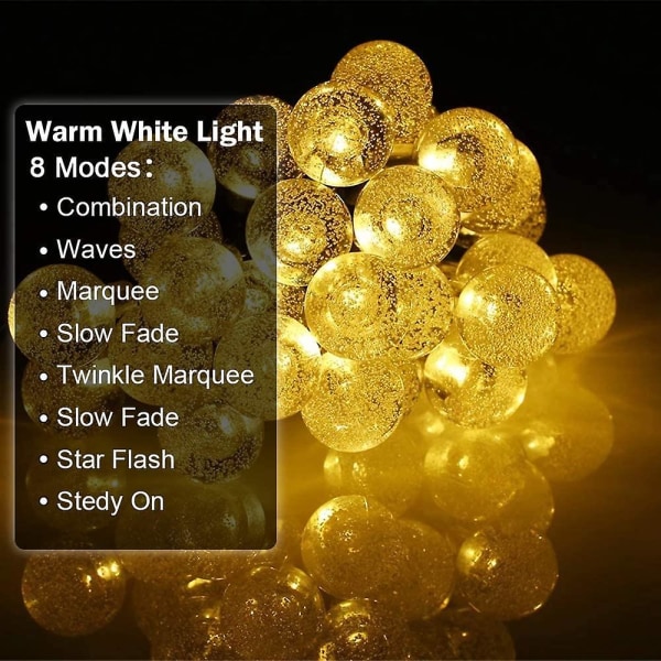 Solar String Lights, 7m / 50 Led Crystal Balls String Lights Vattentäta dekorativa lampor (varm vita)