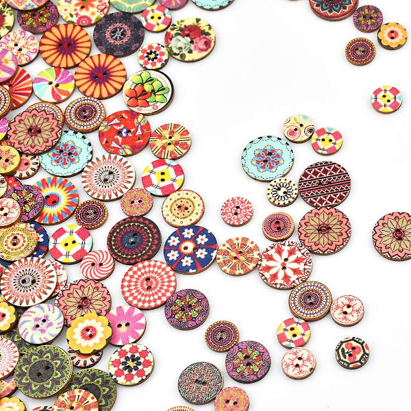 100 stk Blandede Runde Treknapper Assorterte Fargerike Harpiksknapper Retro Håndverk Knapper Tre Syknapper Barn