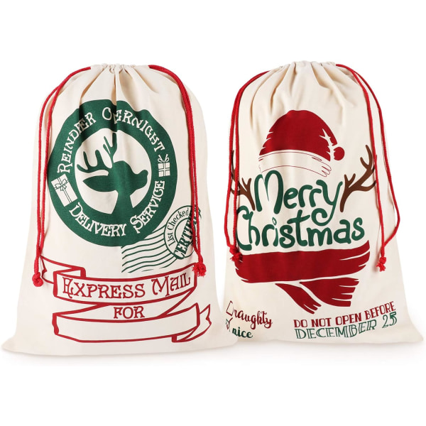 2-pack återanvändbar presentpåse med dragsko för jul, vintage, personlig