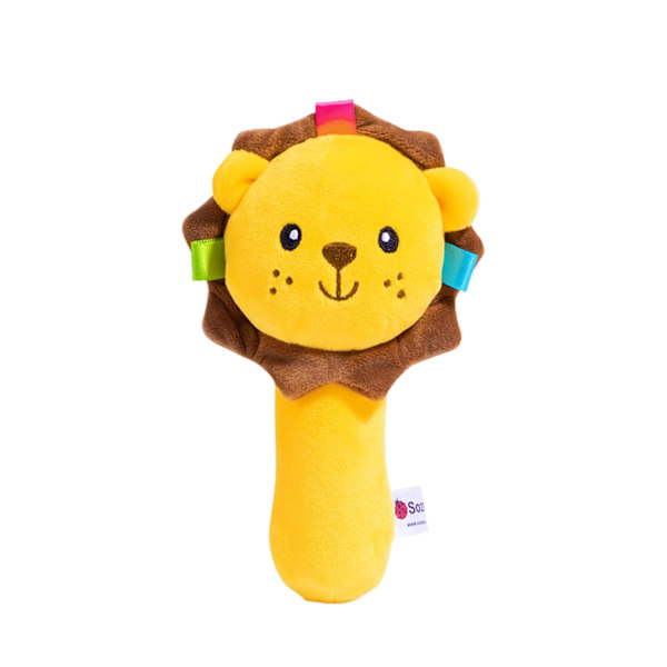 Baby Cartoon Hand Rattles Squeaky Sticks, Gosedjur Leksak för 0 3 6 9 Månader, Mjukt Fylld Shaker Rattles för Småbarn Flickor och Pojkar (Lejon)