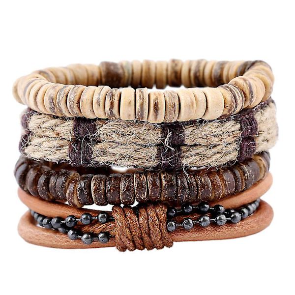 Retro enkelt armband set DIY flätat läderarmband kokosnöt sh