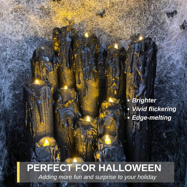 24 kpl:n sarja paristokäyttöisiä sulamismustia kynttilöitä, Halloween-teekynttilät, välkkyvät mustat liekittömät kynttilät, loistavat juhla- ja teemajuhlatilaisuuksiin, halkaisija 1-2/5\" x K 1-1/4''