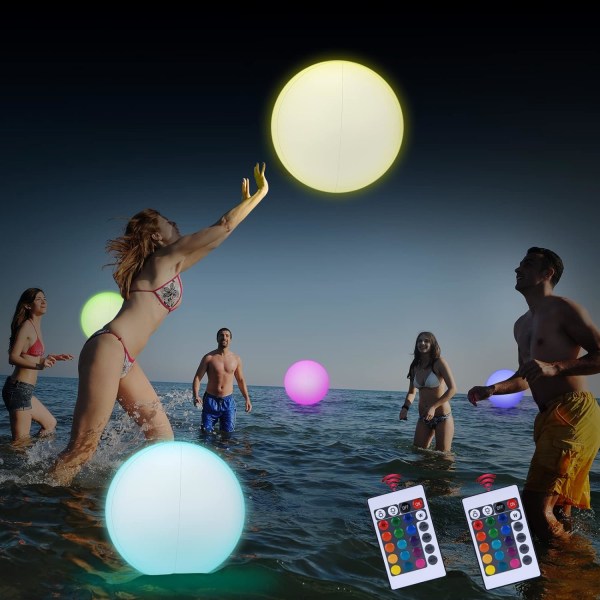Poolleksaker - 2 LED-strandbollar lyser i mörkret med fjärrkontroll