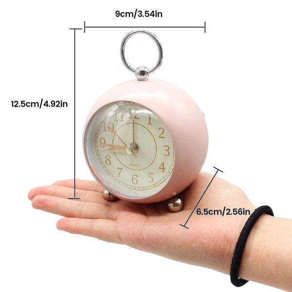 Tyst sängklocka batteridriven utan tickande skrivbordsklocka analog väckarklocka sovrum retro väckarklocka enkel rosa
