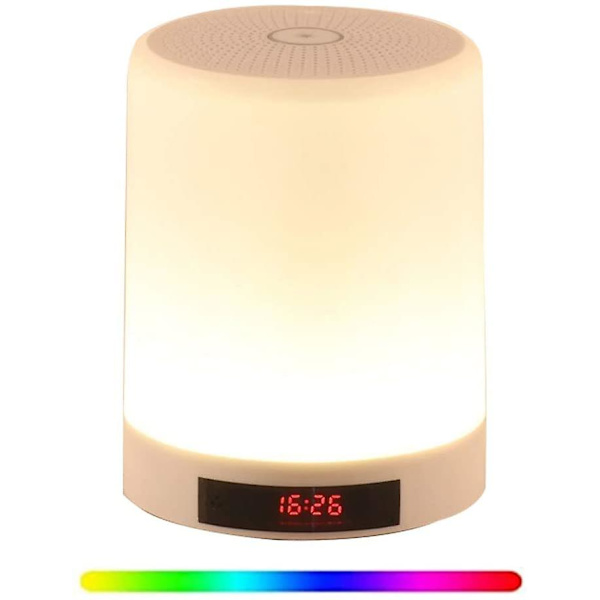 Bluetooth-högtalare LED-lampa, 3 touch-dimningslägen och 7 färger väckarklocka