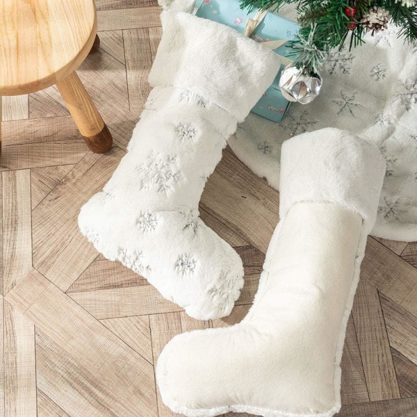 Plysj Julepynt Strømper 2stk Hvit Strømpe Gave Christ