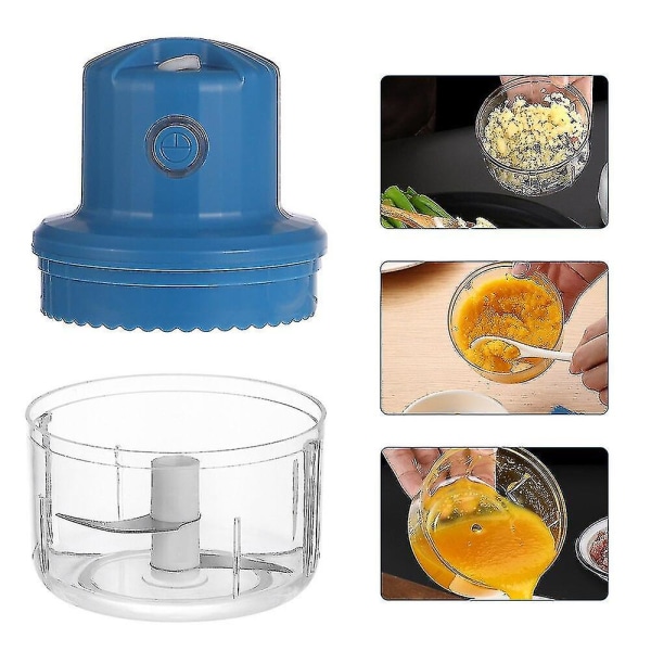 1 Set 100ml Garlic Chopper Crusher Stainless Steel Electric Ginger Mincer（Blue）