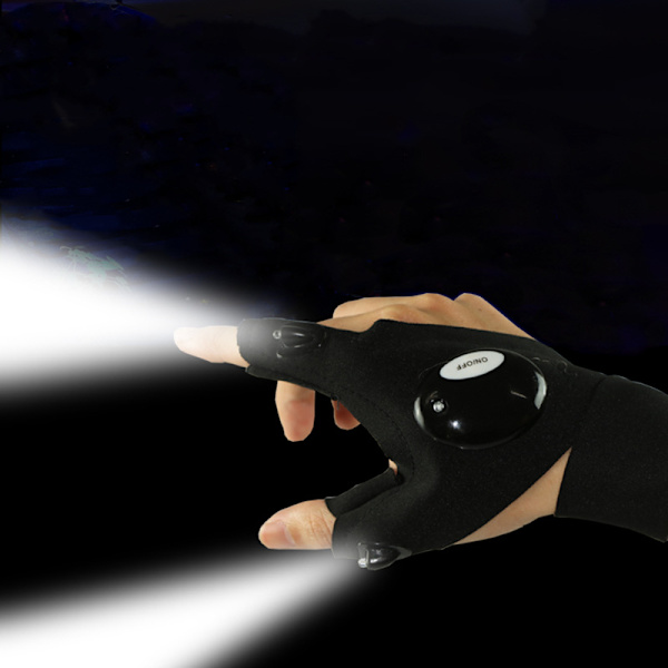 2 st fingerlösa handskar LED ficklampa ficklampa utomhusverktyg fiske C