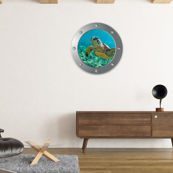 3D Submarine Porthole wall sticker - Turtle (Diameter: 29cm), Wal