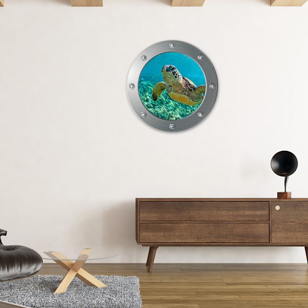 3D ubåtsfönster väggklistermärke - Sköldpadda (Diameter: 29cm), Wal