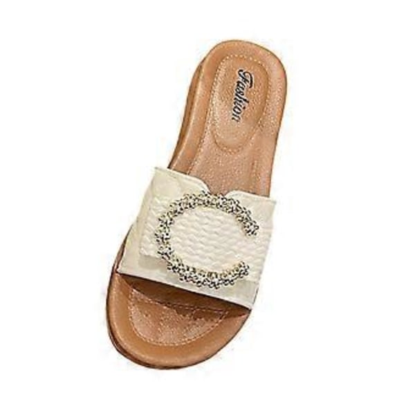 Damtofflor Slip-on Sandaler Mjuka Strand Bekväma Öppen Tå Fest Fina Halkfria Sulor Mode Slides Dam Platt Sandaler (Vit Längd 23.5cm) White Length 23.5cm
