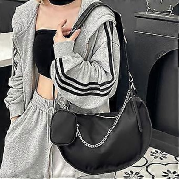 Trendig Crossbody-väska i Nylon för Kvinnor Stor Kapacitet Handväska Casual Axelväskor med Justerbar Rem Mode Statement Vit White