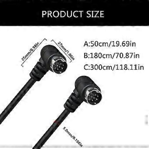 Holdbar S-videokabel Mini DIN 9Pin Han til Han Lydkabel til Spillekonsoller Videokabel DVR/PVR Tilslutningskabel 0.5m single bend