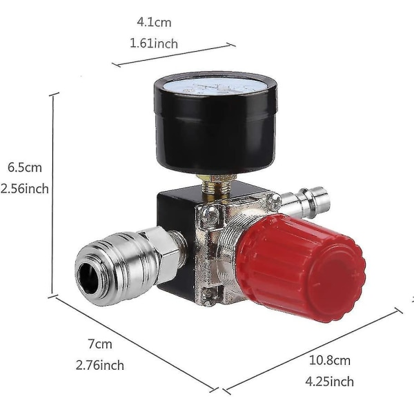 Lufttryksregulator Trevejsventil 175psi 12bar 1/4 Tommer Lufttryksmåler Regulator Til Kompressor (ny 3-vejsventil)