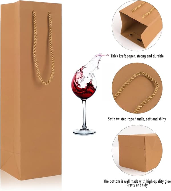 Viinilahjapaperipussit, 12 kpl pullopussit, pullopussit, Kraft-paperi