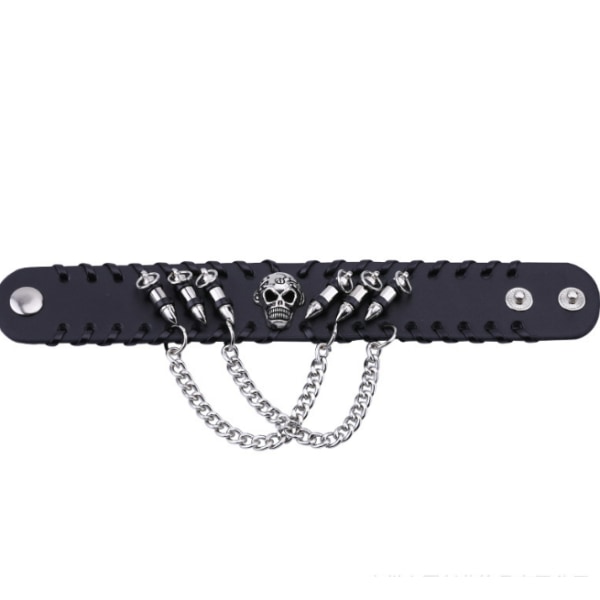 Punk Läder Manschett Armband Dödskalle Design Armband Justerbar Storlek
