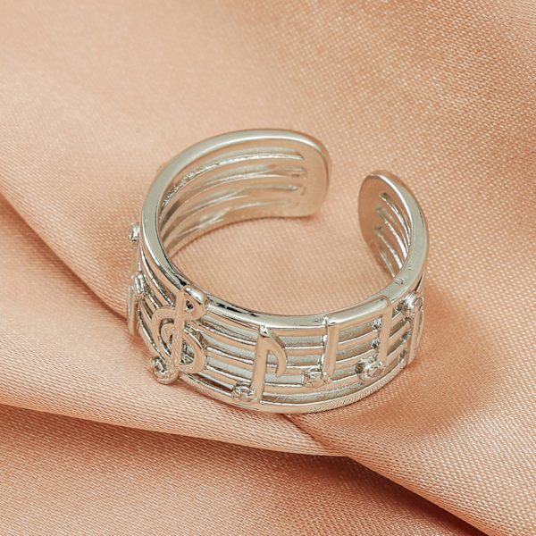 Kreativ inlagd zirkon musikalisk not ihålig ring enkel hip hop stil öppning justerbar ring smycken fest accessoarer kvinna-silver