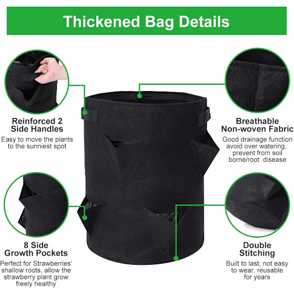 Jordgubbspåse, 2-pack 10 gallon jordgubbsodlingspåsar med