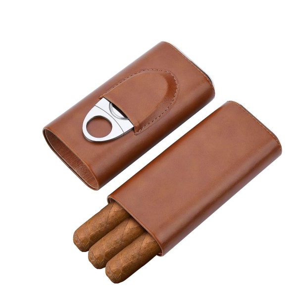 Cigar Etui Cedar Træforet - Cigar Rejse Etui Cigar Cutter Humidor Etui（Brun）