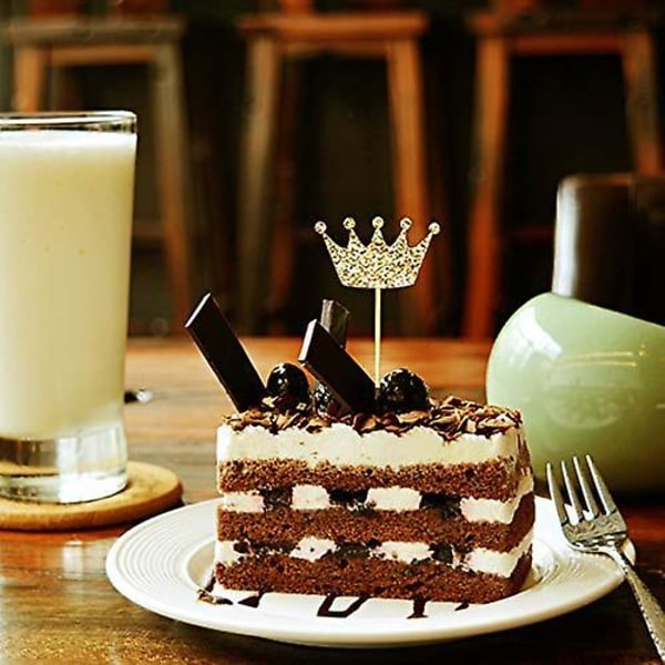 20-pack guld Crown Cupcake Toppers Tårtdekoration Royal Prince Cupcake Toppers för födelsedagsfest, baby shower