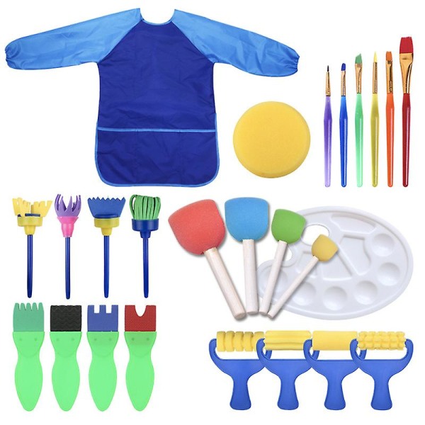 Sponge Paint Brushes Kits, 25 st Barn Målarpenslar Ritverktygssatser, Barn Tidig gör-det-själv-inlärning Paint Sets（blå）