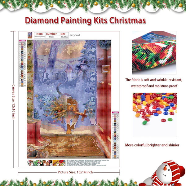 Jule Diamant Maleri Kits, 5D DIY Diamant Maleri Kits til Voksne og Børn, Julefugl, Rund Diamant Maleri til Begyndere til Vægindretning og Kunsthåndværksgaver (12x16inch, Julehund).